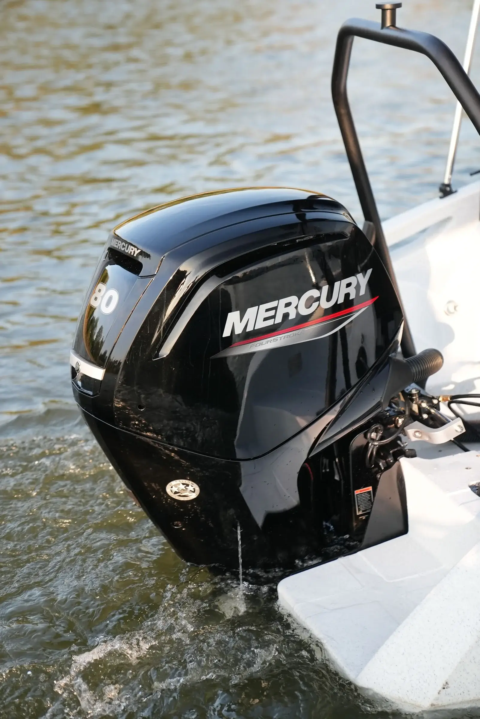 Mercury F80 in Fahrt, seitlich